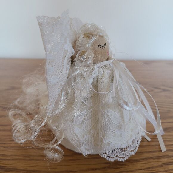 Vintage Handmade Lace Angel Hand Bell Figurine Shelf Sitter Decor Collectible - Picture 7 of 10